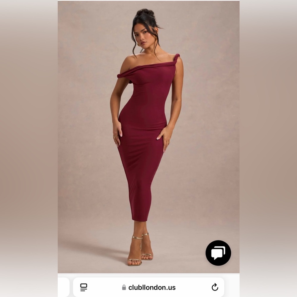 SALOME
BERRY TWISTED ASYMMETRIC MIDI DRESS